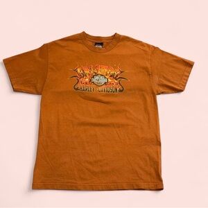 🏍️ Vintage Orlando Harley-Davidson Flame Graphic Tee - Burnt Orange
